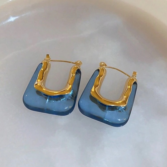 Elegant Blue and Gold Hoop Earrings - Picture 1 of 2